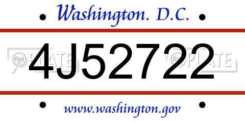 4J52722 District Of Columbia License Plate