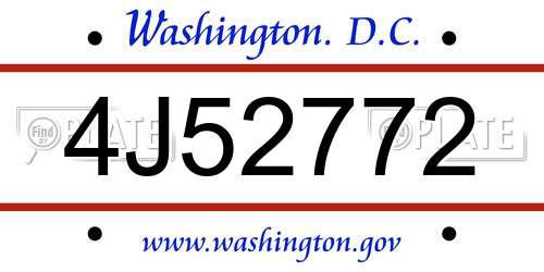 4J52772 District Of Columbia License Plate