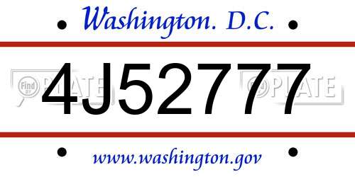 4J52777 District Of Columbia License Plate