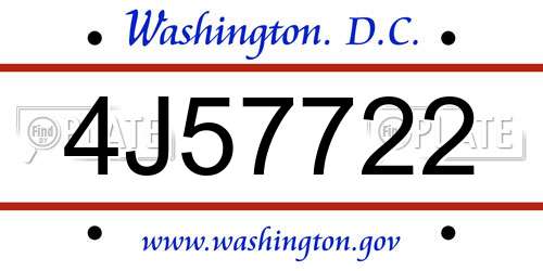 4J57722 District Of Columbia License Plate