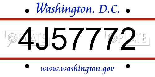 4J57772 District Of Columbia License Plate