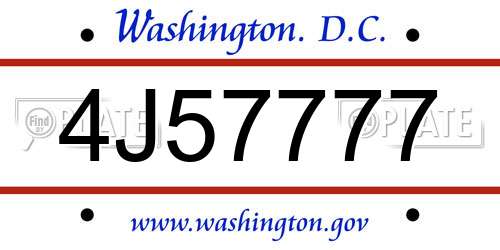 4J57777 District Of Columbia License Plate