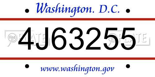 4J63255 District Of Columbia License Plate