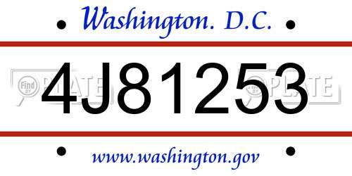 4J81253 District Of Columbia License Plate