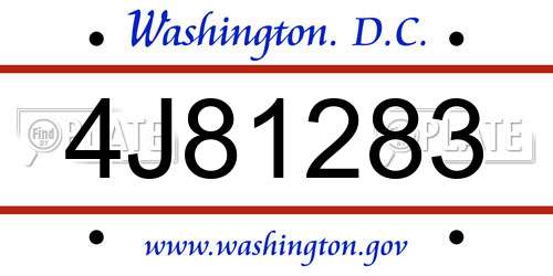 4J81283 District Of Columbia License Plate