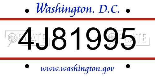 4J81995 District Of Columbia License Plate