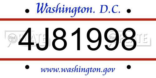 4J81998 District Of Columbia License Plate