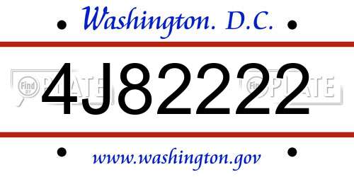 4J82222 District Of Columbia License Plate