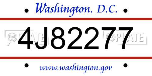 4J82277 District Of Columbia License Plate