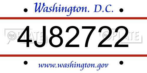 4J82722 District Of Columbia License Plate