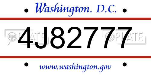 4J82777 District Of Columbia License Plate