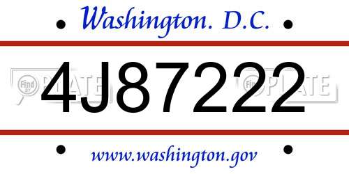 4J87222 District Of Columbia License Plate