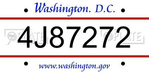 4J87272 District Of Columbia License Plate
