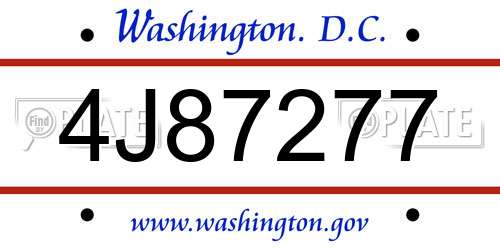 4J87277 District Of Columbia License Plate