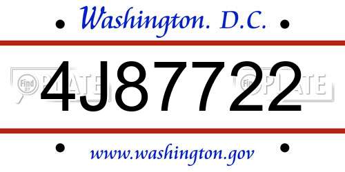 4J87722 District Of Columbia License Plate