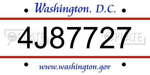 4J87727 District Of Columbia License Plate