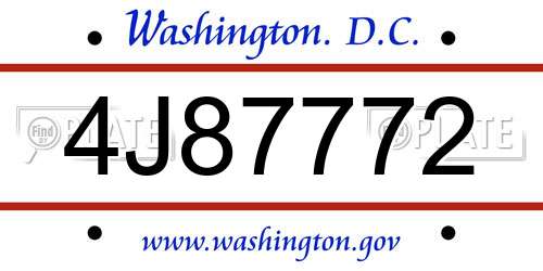 4J87772 District Of Columbia License Plate