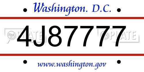 4J87777 District Of Columbia License Plate