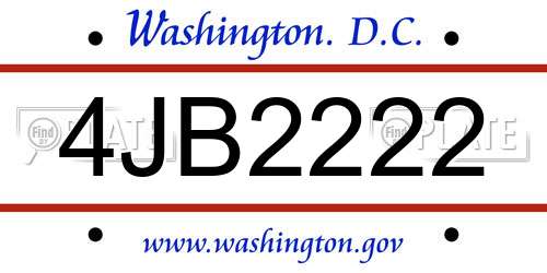 4JB2222 District Of Columbia License Plate