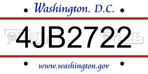 4JB2722 District Of Columbia License Plate