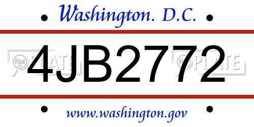 4JB2772 District Of Columbia License Plate