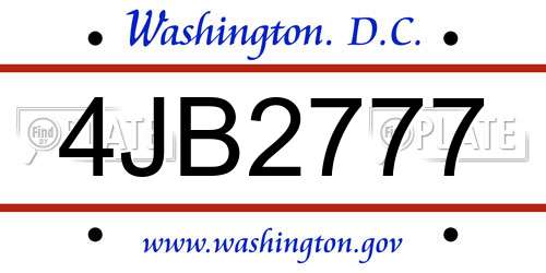 4JB2777 District Of Columbia License Plate