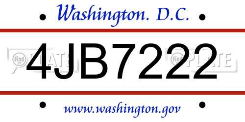 4JB7222 District Of Columbia License Plate