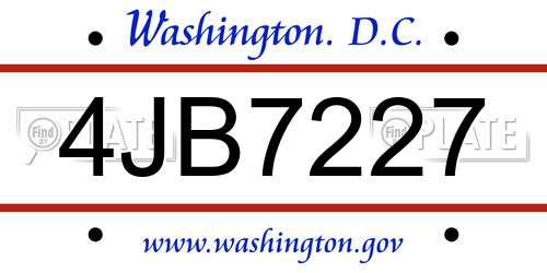 4JB7227 District Of Columbia License Plate