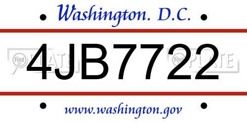 4JB7722 District Of Columbia License Plate