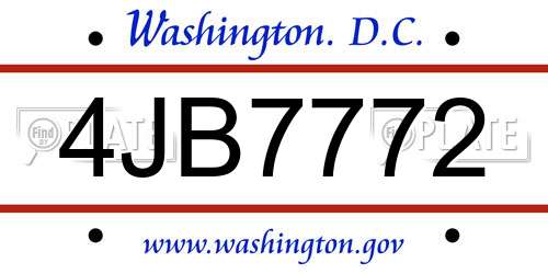 4JB7772 District Of Columbia License Plate