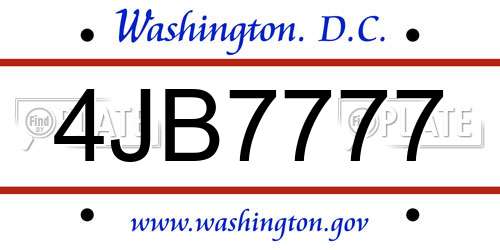 4JB7777 District Of Columbia License Plate