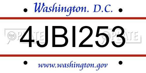 4JBI253 District Of Columbia License Plate