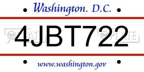 4JBT722 District Of Columbia License Plate