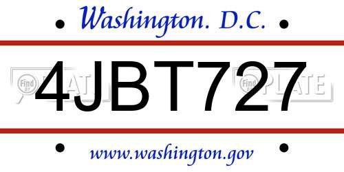 4JBT727 District Of Columbia License Plate
