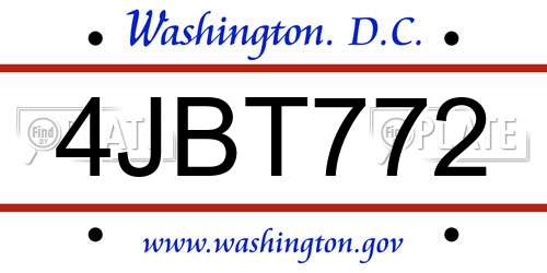 4JBT772 District Of Columbia License Plate