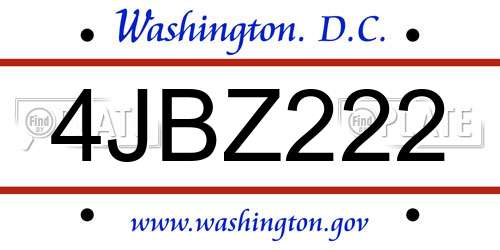 4JBZ222 District Of Columbia License Plate