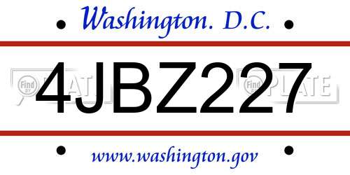 4JBZ227 District Of Columbia License Plate
