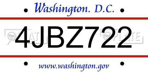 4JBZ722 District Of Columbia License Plate