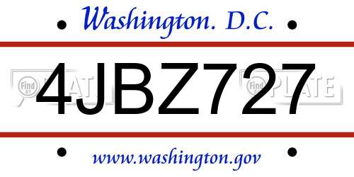 4JBZ727 District Of Columbia License Plate