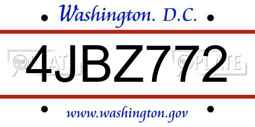 4JBZ772 District Of Columbia License Plate