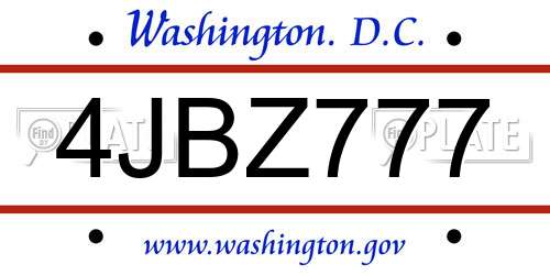 4JBZ777 District Of Columbia License Plate