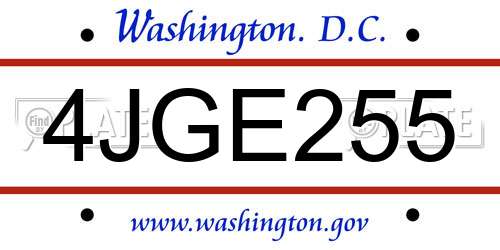 4JGE255 District Of Columbia License Plate
