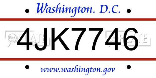 4JK7746 District Of Columbia License Plate