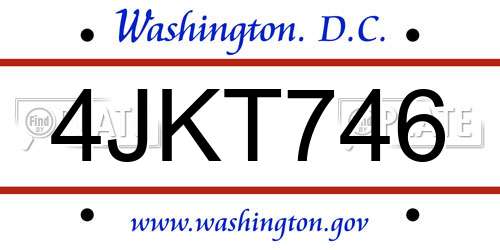 4JKT746 District Of Columbia License Plate
