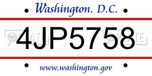 4JP5758 District Of Columbia License Plate