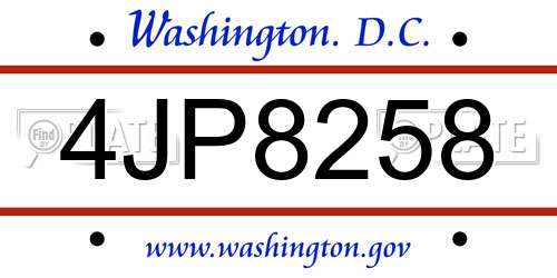 4JP8258 District Of Columbia License Plate