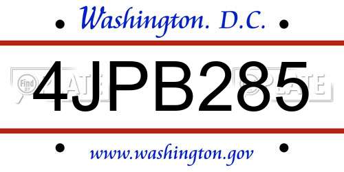 4JPB285 District Of Columbia License Plate
