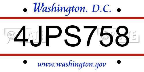 4JPS758 District Of Columbia License Plate