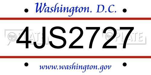 4JS2727 District Of Columbia License Plate