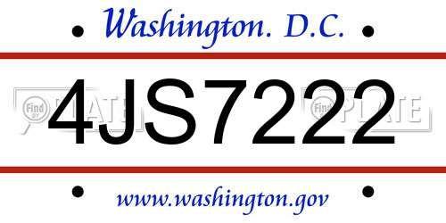 4JS7222 District Of Columbia License Plate